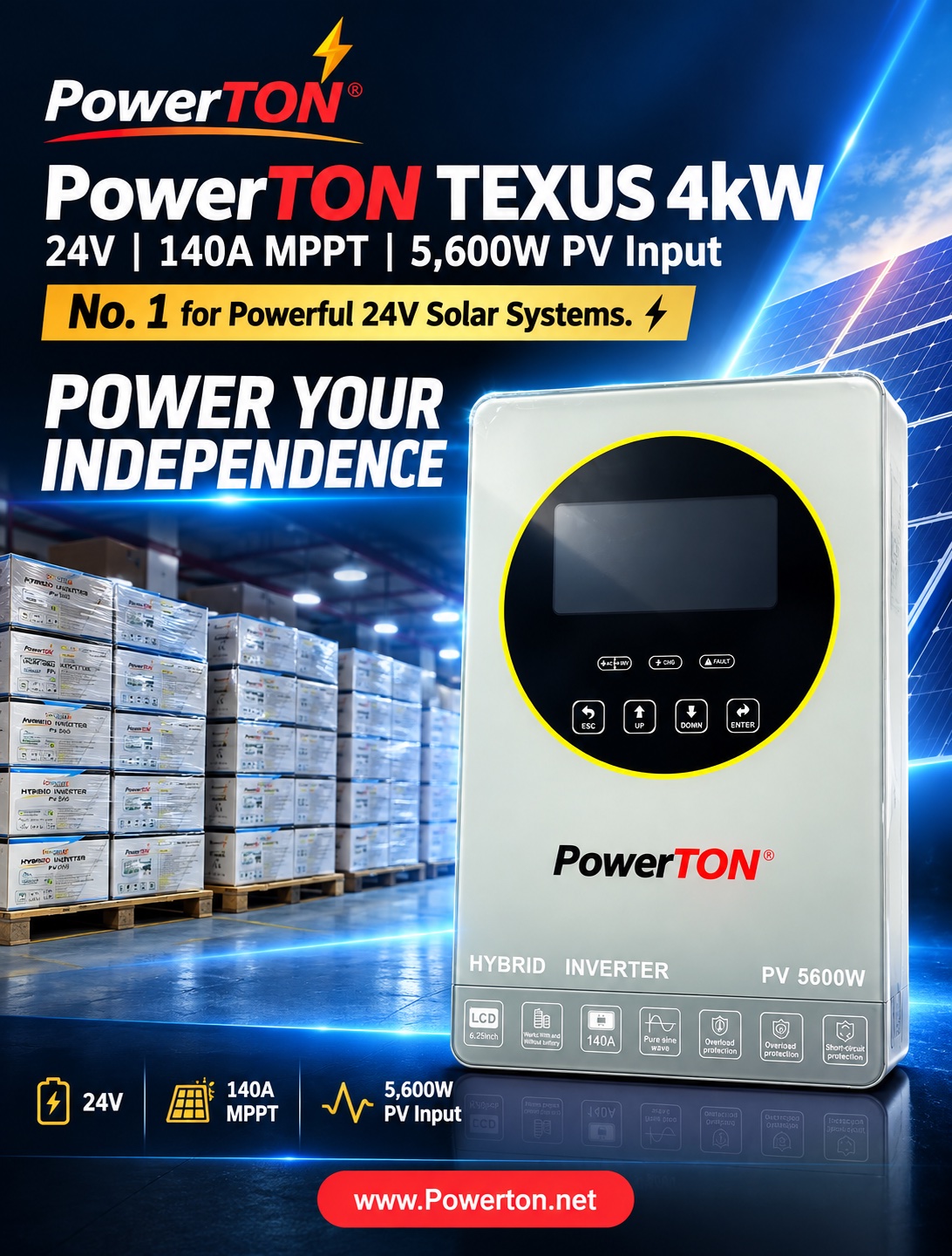 PowerTON TEXUS 4kW — Hybrid Inverter PV 5600W